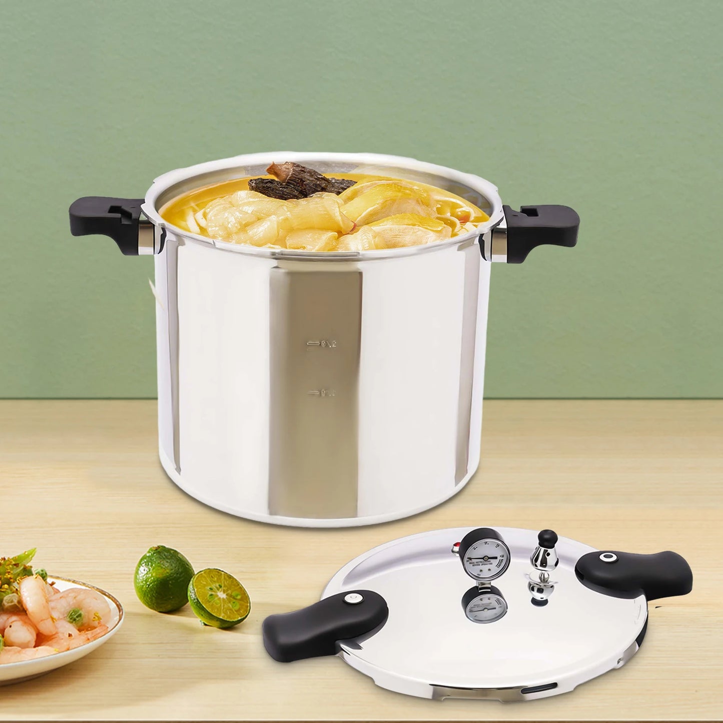 22L Aluminium Alloy Pressure Canner 90Kpa Thickened Explosion-proof Pressure Cooker Pot with Pressure Gauge and Safety Valve