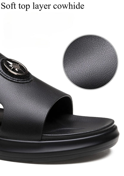 Luxury Men's Genuine Leather Sandals Classic Roman Men Shoes Slippers Soft Comfortable Men Non-slip Walking Slippers Footwea