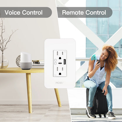 WiFi Smart Power Wall Socket with Type C And USB Dual Outlet Plug Power Outlets Support Alexa Google Home