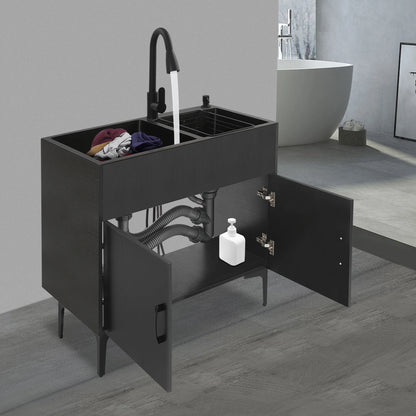 Laundry Sink with Cabinet Sink with Pull-Out Faucet and Cabinet Freestanding Kitchen Sink