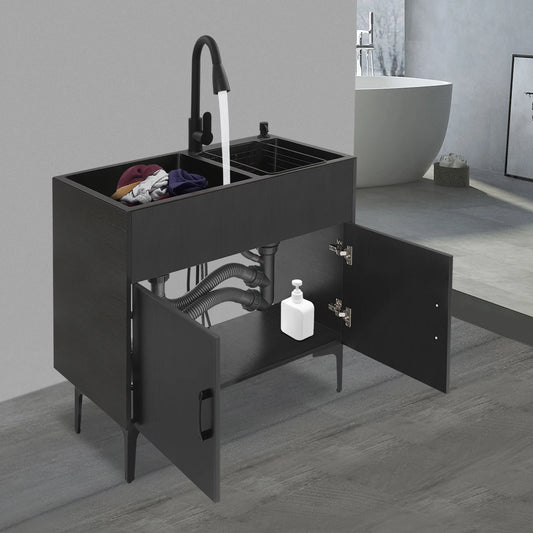 Laundry Sink with Cabinet Sink with Pull-Out Faucet and Cabinet Freestanding Kitchen Sink