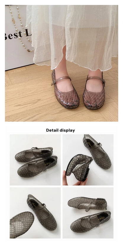 Transparent crystal women's shoes 2026 summer new jelly hollow soft sole fashionable versatile outer wear cool slippers women