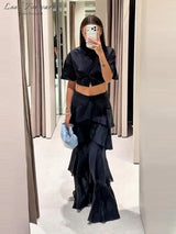 Tiered Ruffle Wide-Leg Pants