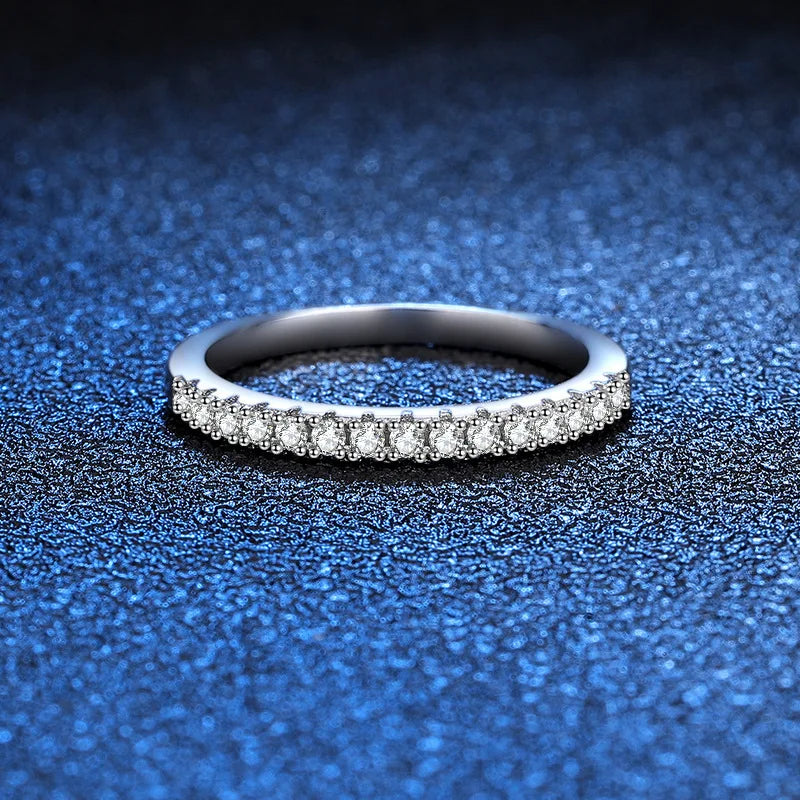 1.0mm-3.5mm Round Brilliant Cut Moissanite Wedding Rings Half Eternity Band 925 Silver Lab Diamond Wedding Ring With Certificate