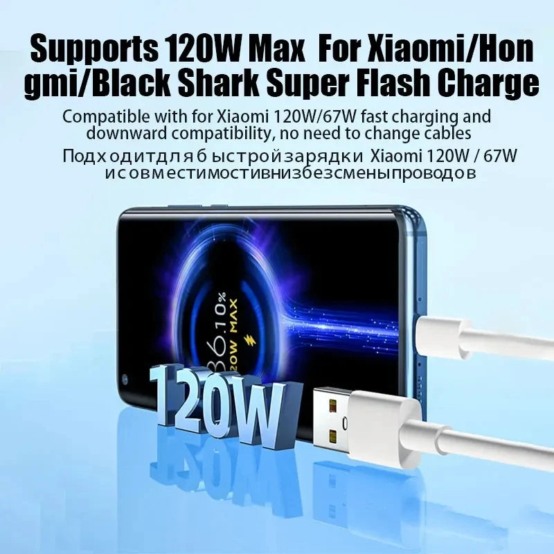 6A 120W EU Fast USB Wall Charger For Xiaomi 11 12 13 14 15 Ultra Redmi Note 11T 12 13 POCO F6 X5 Pro Type C Turbo Charging Cable