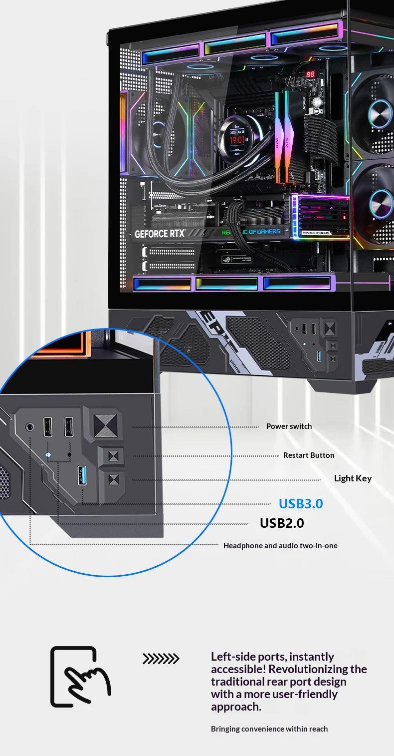 WJCOOLMAN Millennium ATX PC case screen/digital display supports 360 water cooled sea view room Customize screen computer case