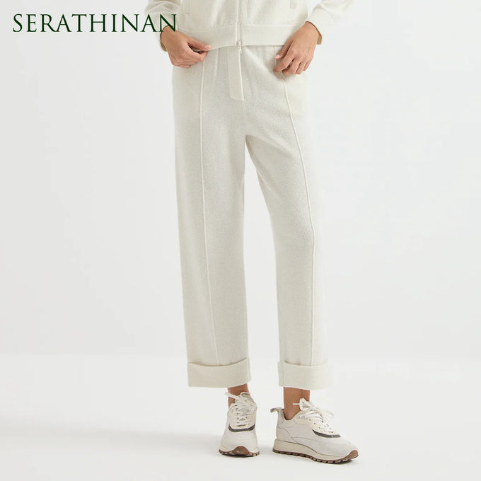 Pintuck Wide-Leg Knit Trousers