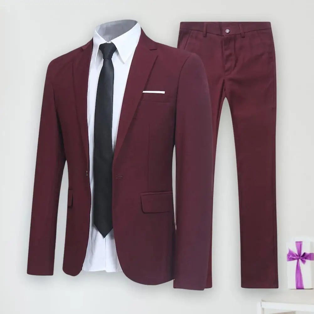 Men Pants Two Pieces Set Commuting Loose Leisure Fashion Office Business Suit Wedding Wear Lapel Formal Groom Suit Set