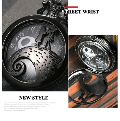 Fashion Lovers Skeleton Quarzt Pocket Watch with Chain Necklace Vintage Quartz Pendant Watches Clock Chain Mens Women