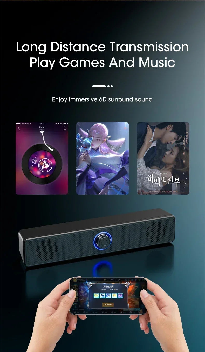 Wireless Soundbar for TV, Desk Audio Player & Home Theater Speaker for Movies, Music, Sports, Apartment & Living Room Use