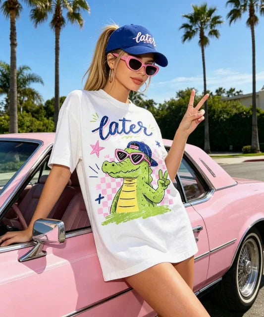 Pastel Crocodile Graphic T-Shirt