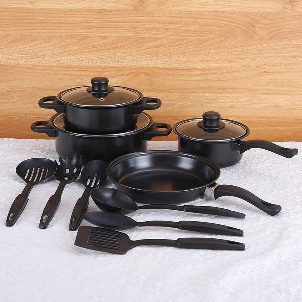 12Pcs Non Stick Cookware Set Milk Pot Maifan Stone Frying Pan with Lid Cooking Pot Set Stackable Pot Set for All Hob