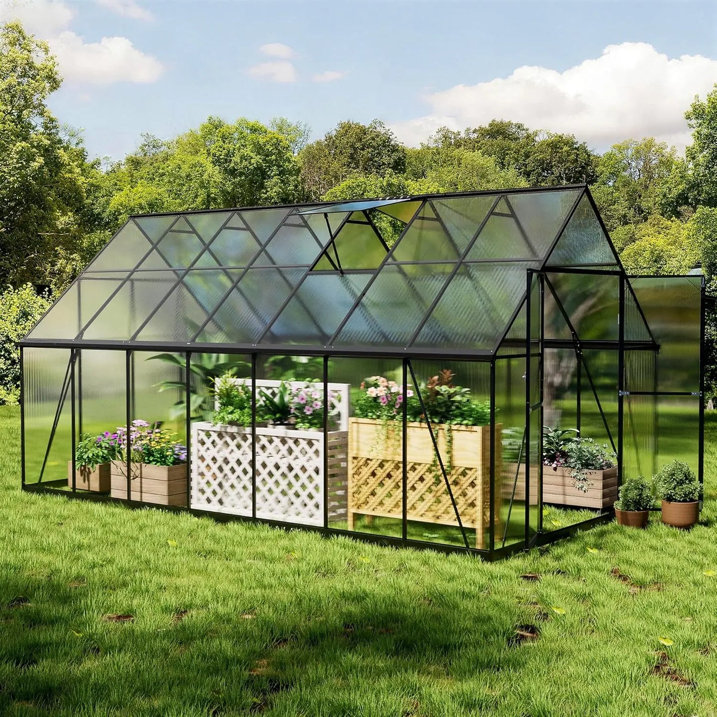 8x14 Aluminum Frame Polycarbonate Greenhouse Lockable Door Adjustable Roof Vent Heavy Duty Backyard Garden Patio Use, Custom