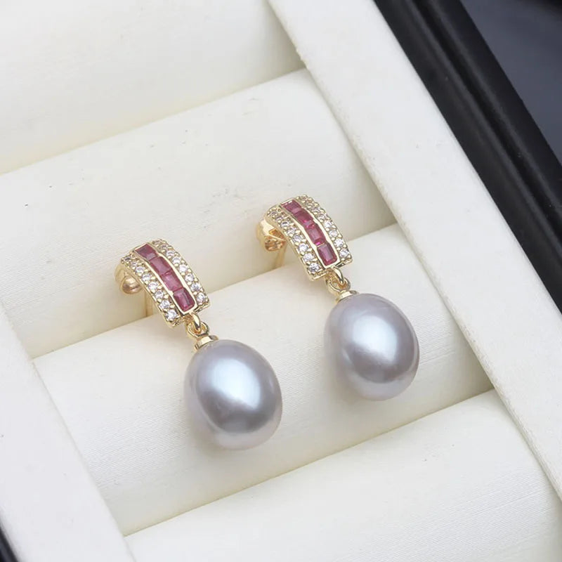 Freshwater Silver 925 Wedding Pearl Earrings Woman,Vintage Natural Pearl Earrings Jewelry Wife Girl Birthday Gift White Pink