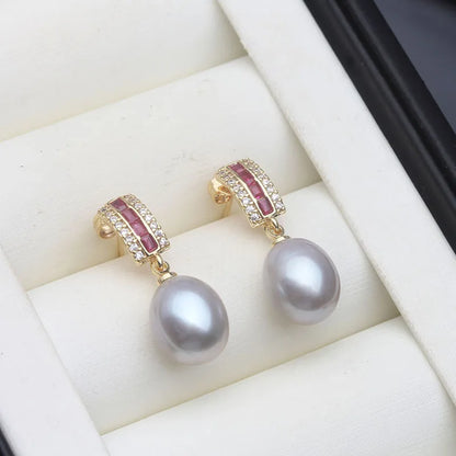 Freshwater Silver 925 Wedding Pearl Earrings Woman,Vintage Natural Pearl Earrings Jewelry Wife Girl Birthday Gift White Pink