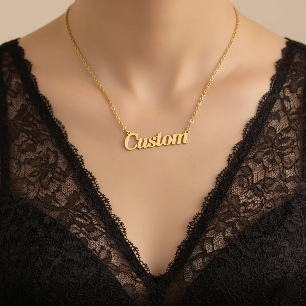 Custom Simple Design Name Necklace for Men Women Personalized Stainless Steel 18K Gold Plated Letters Pendant Necklace Choker