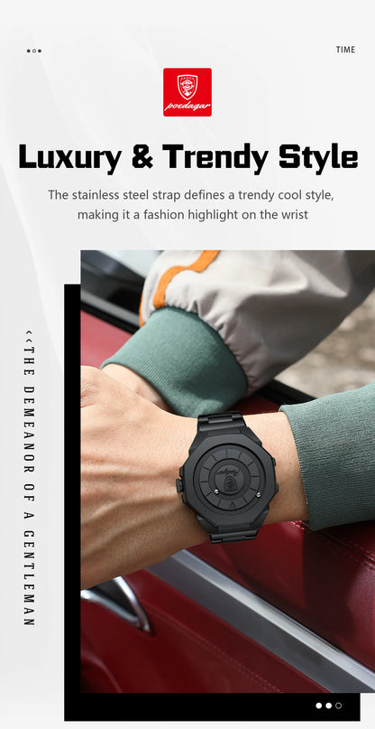 POEDAGAR Top Original Casual Watch For Men Waterproof Luxury Fashion Men's Clock Stainless Steel Man Wristwatch Quartz Sport+Box