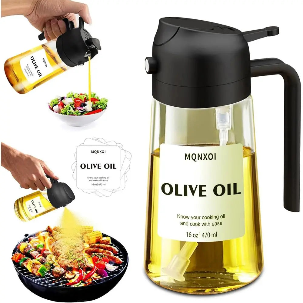 2 in 1 Glass Oil Sprayer & Dispenser, 16oz/470ml Olive Cooking, Air Fryer, Salad, Kitchen Gadgets, Air Fryer Accessories, Sticke