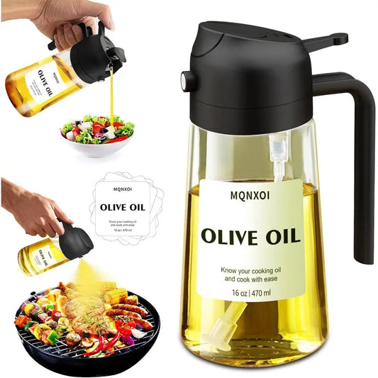2 in 1 Glass Oil Sprayer & Dispenser, 16oz/470ml Olive Cooking, Air Fryer, Salad, Kitchen Gadgets, Air Fryer Accessories, Sticke
