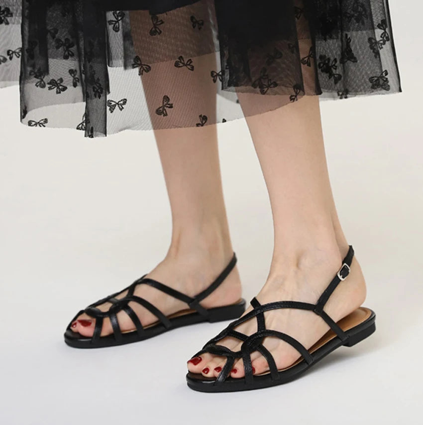 chaussure femme Women's braided t-strap flats sandals round toe casual female footwear summer shoes for women sandalias de mujer