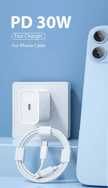 30W PD Fast Charger For iPhone 12 13 14 15 16 17 Pro Max Plus USB C To Lightning Quick Charging Cable Type C To C Power Adapter