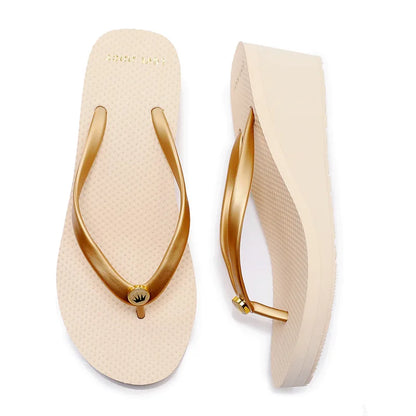 33-43 Summer New 2025 Women Slope Heel Flip Flops For women Tall 6cm Anti Slip Thick Bottom Height Increasing Beach Sandals Sxey