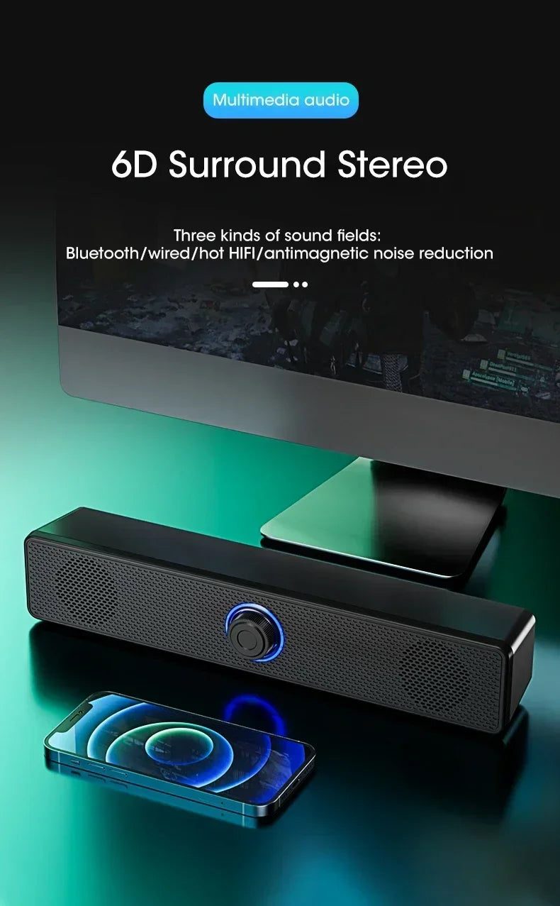Wireless Soundbar for TV, Desk Audio Player & Home Theater Speaker for Movies, Music, Sports, Apartment & Living Room Use