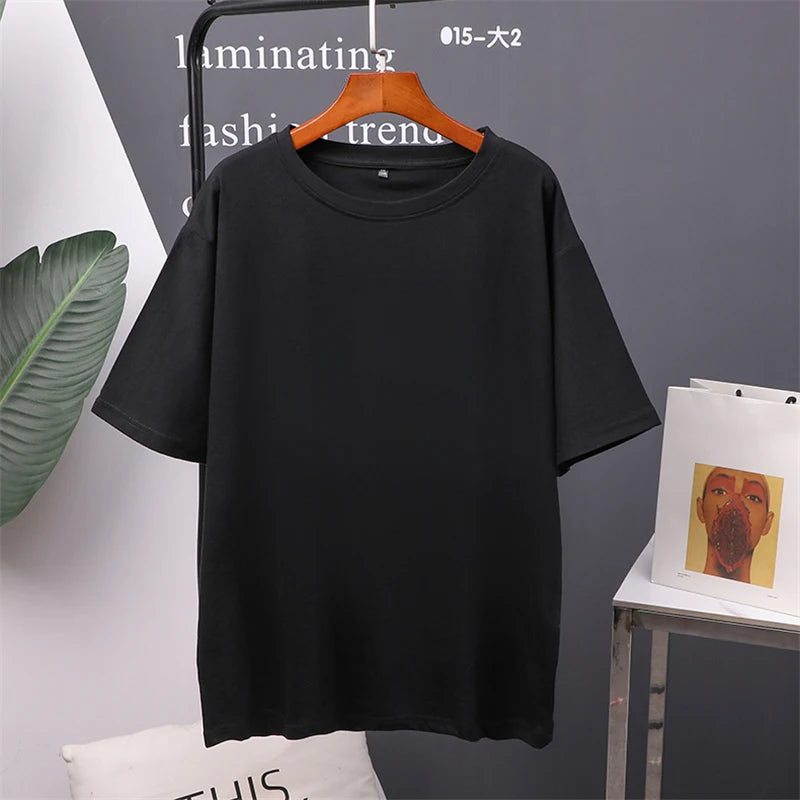 Women Cotton T-Shirt Summer Oversized Solid Tees Candy Color Loose Tops
