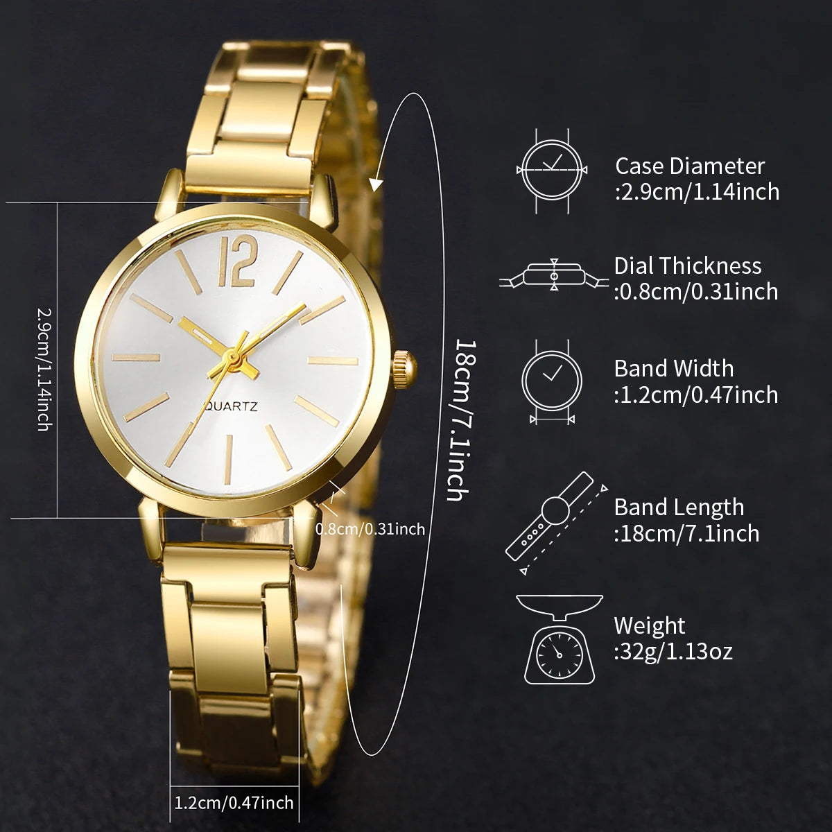 6pcs/set Elegant Women Quartz Watch Fashion Simple Dial Ladies Wristwatch Rhinestone Jewelry Set Relogio Feminino（Without Box）