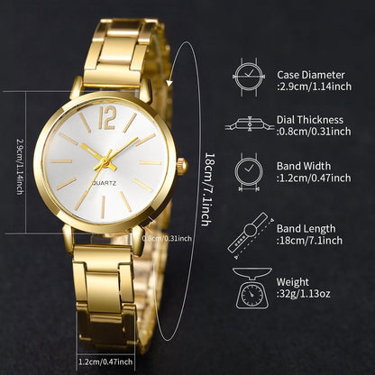 6pcs/set Elegant Women Quartz Watch Fashion Simple Dial Ladies Wristwatch Rhinestone Jewelry Set Relogio Feminino（Without Box）