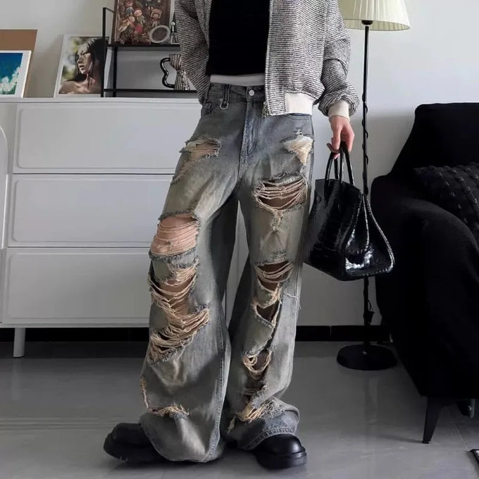 Men's Distressed Wide-Leg Jeans — product image