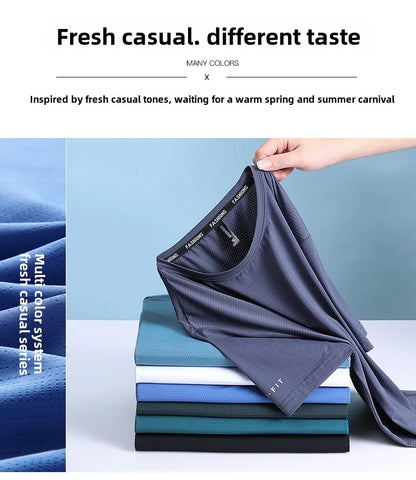 High-Quality Ice Silk T-Shirts Men Plus Size 8XL Male Tshirt Fat Man Tee Shirt Breathable Wearing Tee Tops Running Fast Shipping