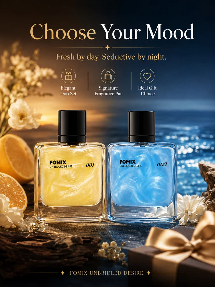 FOMIX 2PCS Men's Perfume Set, Long Lasting Fresh Ocean & Warm Seductive Eau De Parfum Spray, Citrus Floral Musk Woody Cologne, Day Night Portable Fragrance Gift for Him