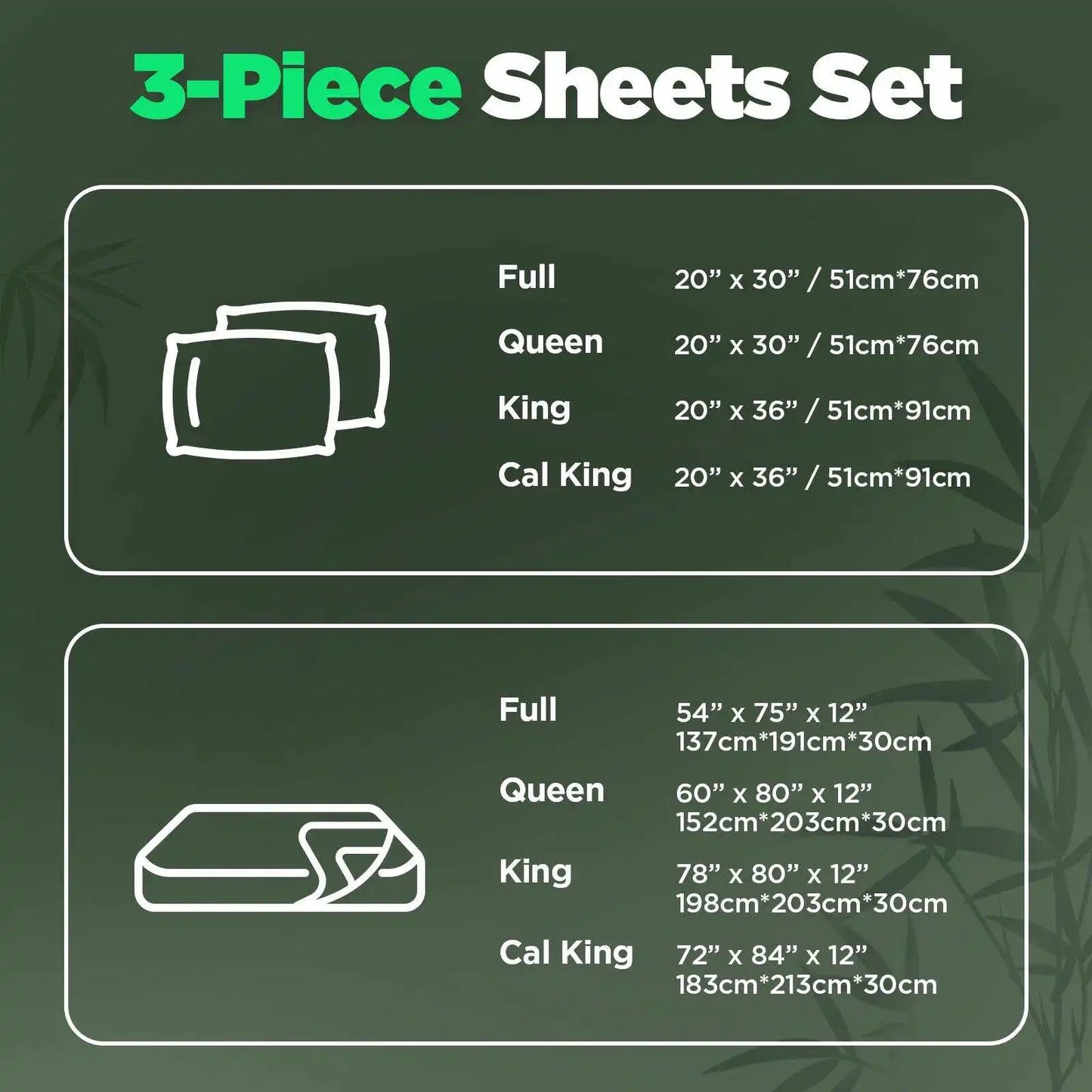 Emircey 3Pcs Bamboo Fitted Sheet Set Cooling Breathable Bedding Silky Soft Mattress Cover with 2 Pillowcases Deep Pocket Bottom Sheet for Home Bedroom Dorm Spring Summer Sleep Gift