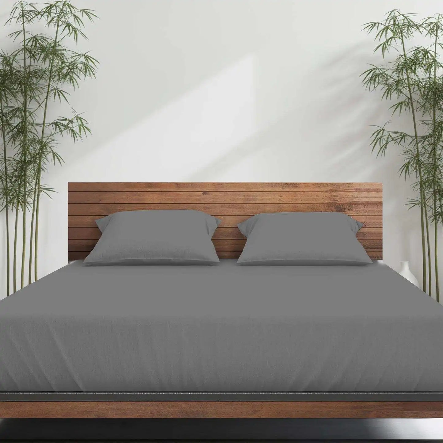 Emircey 3Pcs Bamboo Fitted Sheet Set Cooling Breathable Bedding Silky Soft Mattress Cover with 2 Pillowcases Deep Pocket Bottom Sheet for Home Bedroom Dorm Spring Summer Sleep Gift