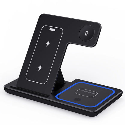 15W 3 in 1 Wireless Charger Stand Pad Foldable Fast Charging Station Dock For iPhone17 16 15 14 13 12 11 X 8 Apple Watch Airpods