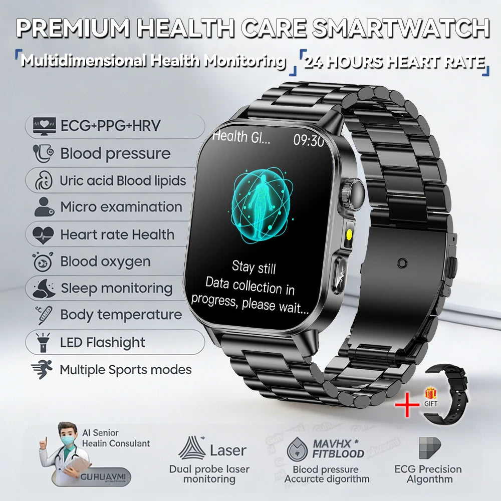New Professional Health Watch Blood Pressure 2.01"AMOLED Screen Uric Acid Blood Lipids Flashlight Care Smart Watches for Women