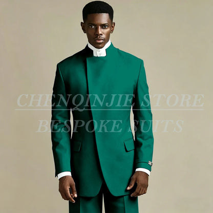 Elegant Black Men's Suits 2 Piece Jacket Pants Outfits Formal Single Breasted Stand Lapel Skinny Clothing Costume Homme