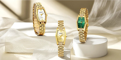 BERNY Gold Watches for Women Elegant Dainty Hexagon Ladies Quartz Wrist Watches Stainless Steel Band Fashion Luxury Bracelet