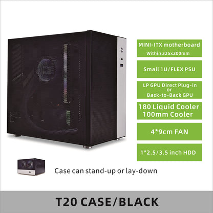 METALFISH T20 Mini ITX White Case 9L Compact PC Chassis Support Flex PSU/240mm GPU/100mm Cooler/180 Liquid Cooler
