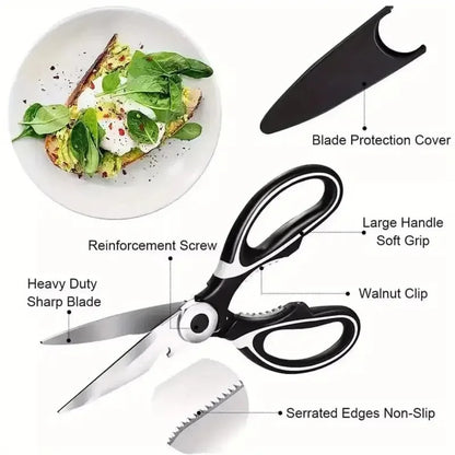 20.5cm (8-Inch) Heavy Duty Kitchen Scissors - 2CR14 Stainless Steel Multifunctional Shears with Protective Sleeve