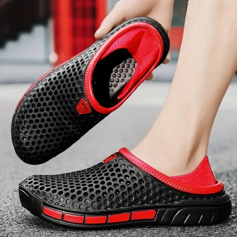 Men's Summer Sandals Clogs Casual Round Toe Slip on Outdoor Geometric Pattern Anti-slip Beach Hole Shoes Plus 46 47 Men Slippers