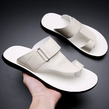 Men's Summer Sandals Breathable Fashion Simple Toe-Thru Soft Flat Bottom Beach Shoes Comfortable Classic Slippers-2502