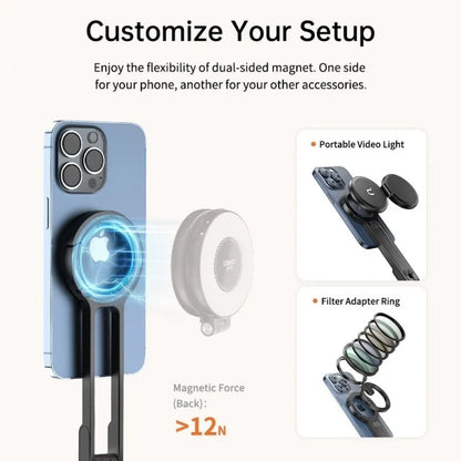 Portable Foldable Phone Tripod Carabiner-Mounted for Magsafe Phone Dual-sided Magnetic Phone Bracket for Live Streaming Selfie