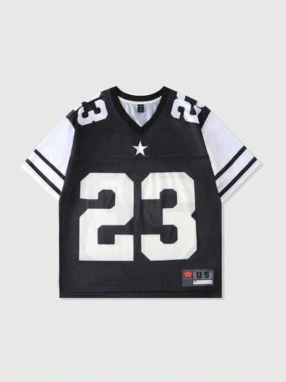 2025 New Hot Women's Summer Y2K Fashion Casual Shirt Street Retro Hip Hop 23 Shirt V-Neck Loose Breathable Quick Drying T-Shirt