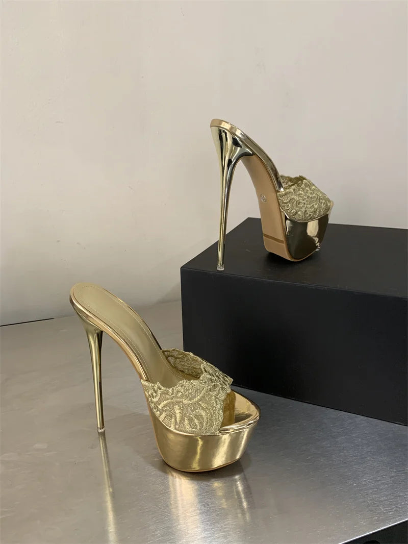 Hlieny Street Style Summer Open Toe Platform Women Slippers Fashion Thin High Heels Sandals Ladies Banquet Nightclub Party Shoes
