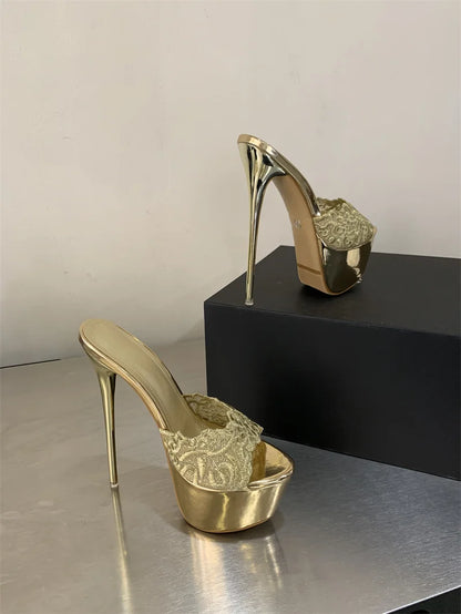 Hlieny Street Style Summer Open Toe Platform Women Slippers Fashion Thin High Heels Sandals Ladies Banquet Nightclub Party Shoes