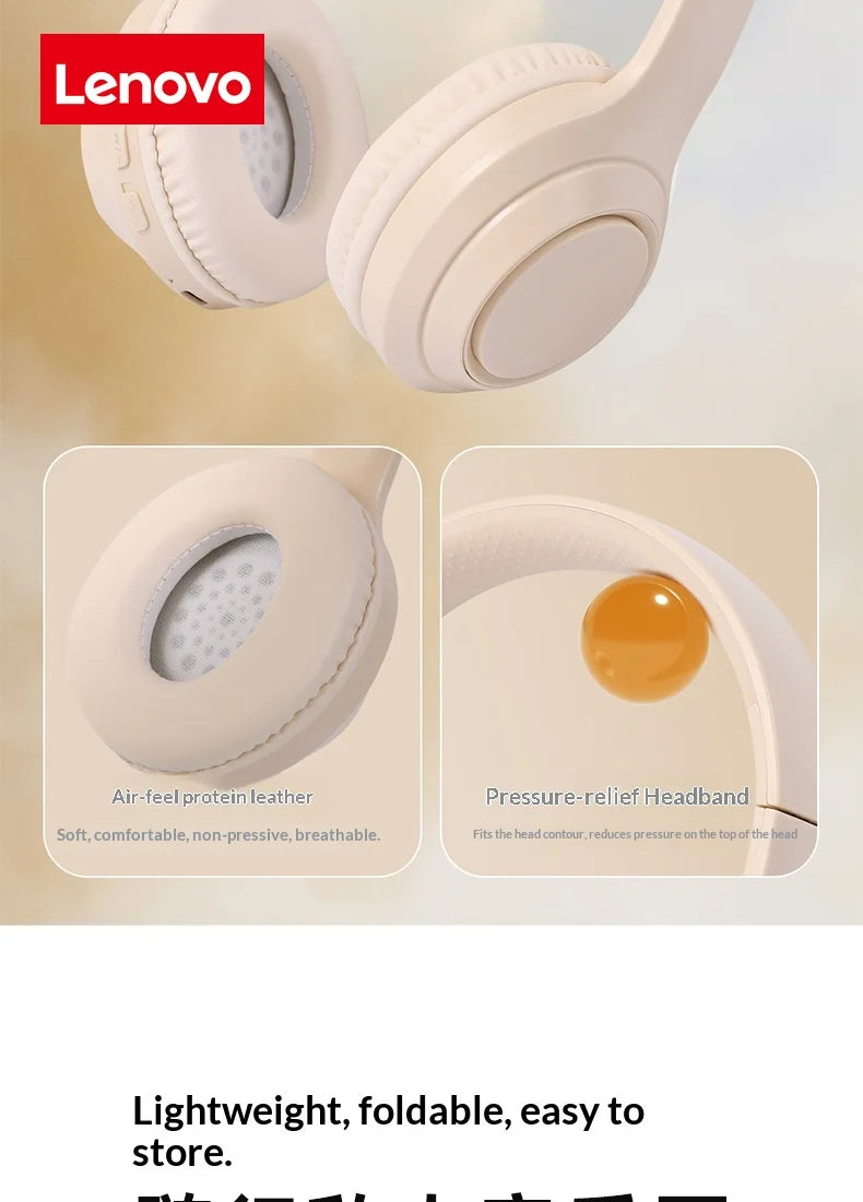 Lenovo Original Bluetooth 5.3 Earphones Over-ear Foldable Computer Wireless Headphones Gaming Headset 360° Stereo Sound Headset