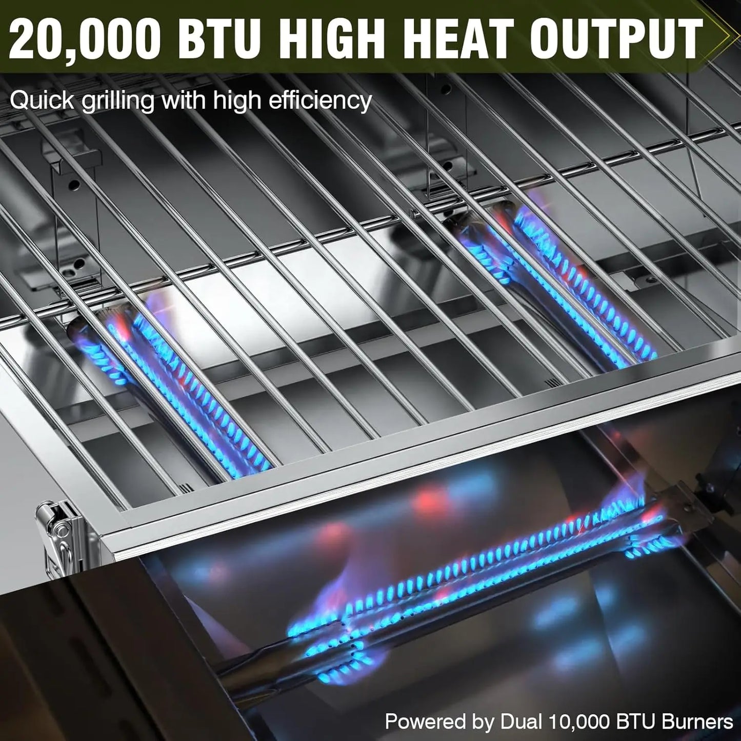 20000 BTU Porterhouse Tabletop Gas Grill 2 Burners Stainless Steel BBQ with Glass Lid Portable Outdoor, Customized