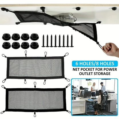 8 Hole Socket Network Pocket Under Desk Cable Management Net Under Table Cord Management Mesh Organizer Flexible Wire Hiders